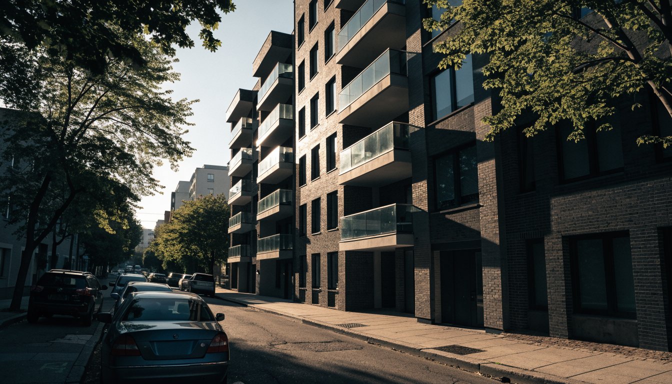 Boutique mid-rise residential building on a quiet side street (illustrative of the area)