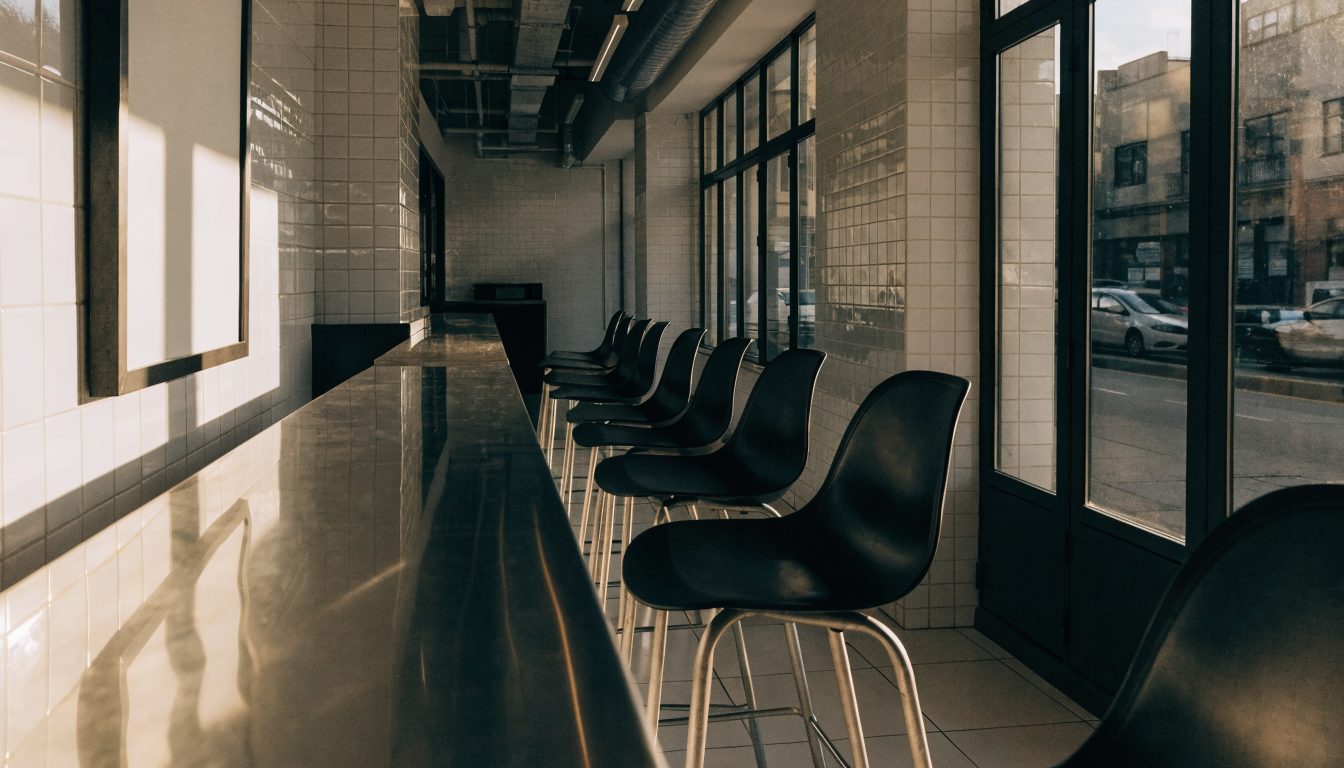 Bright counter-service restaurant interior (illustrative)