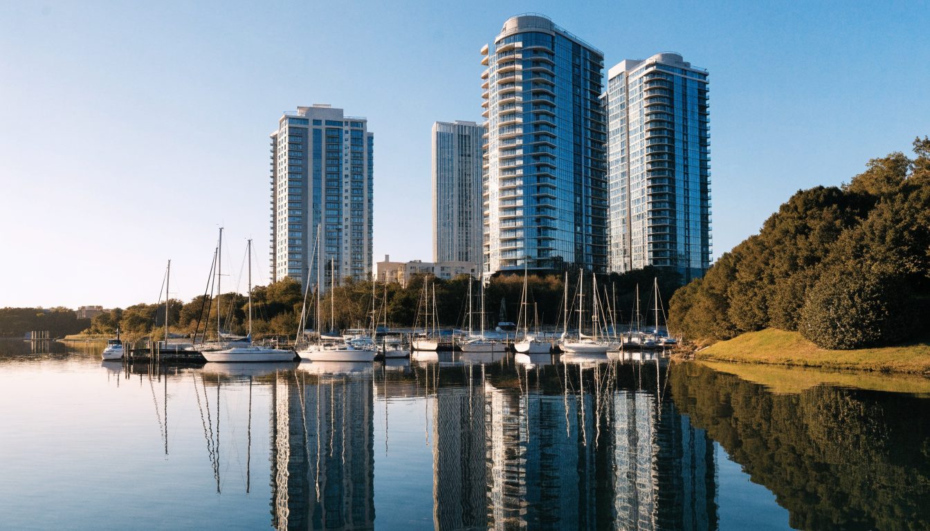 Marina and modern condo towers on the Etobicoke waterfront (illustrative)