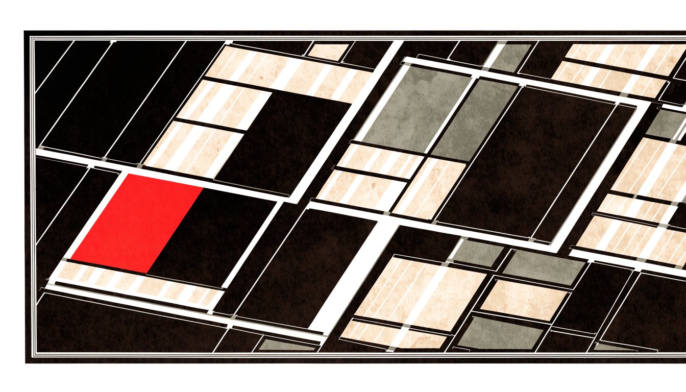 Abstract editorial illustration of a large site divided into development blocks