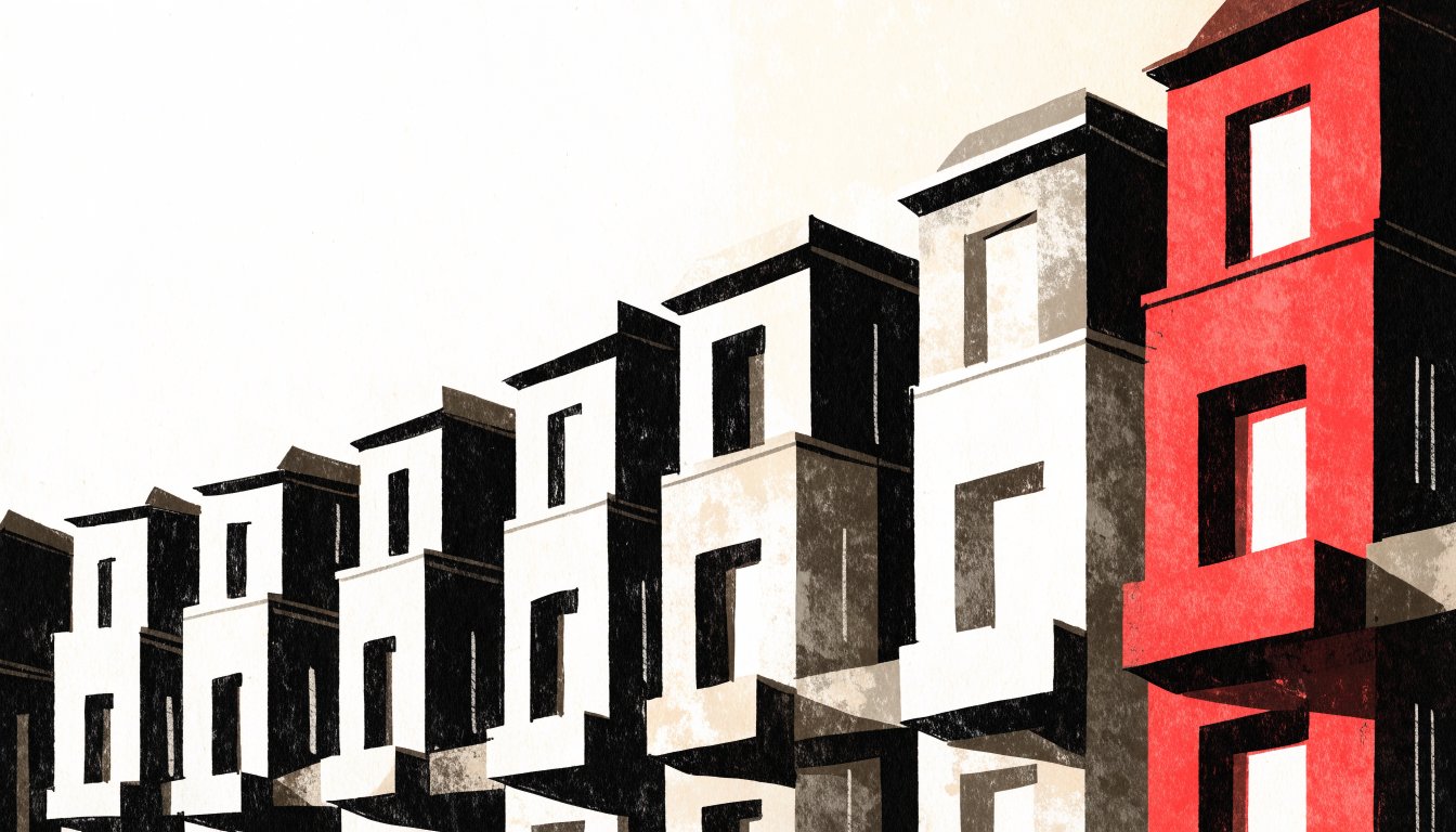 Abstract editorial illustration of a terrace row of attached units