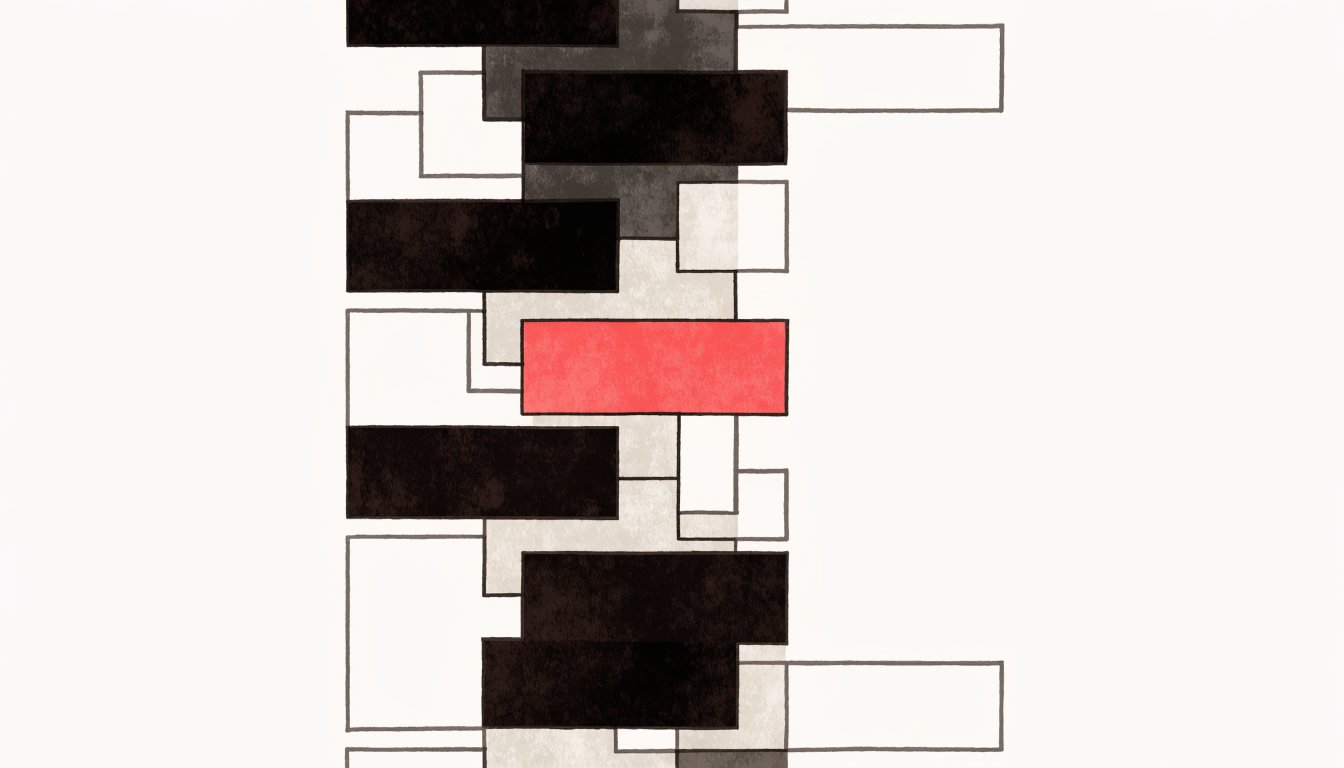Abstract editorial illustration of filled and outlined plates with one red