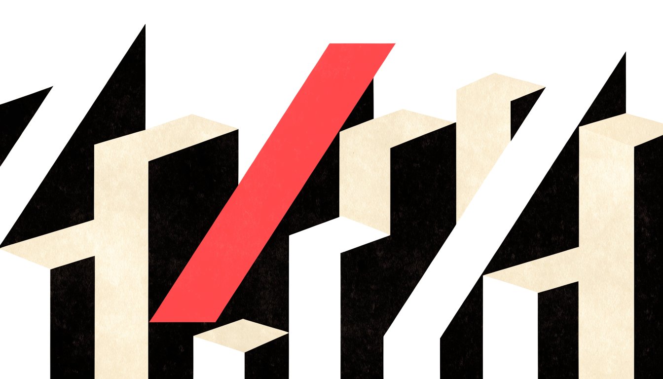 Abstract editorial illustration of blocks stepping up with a red wedge