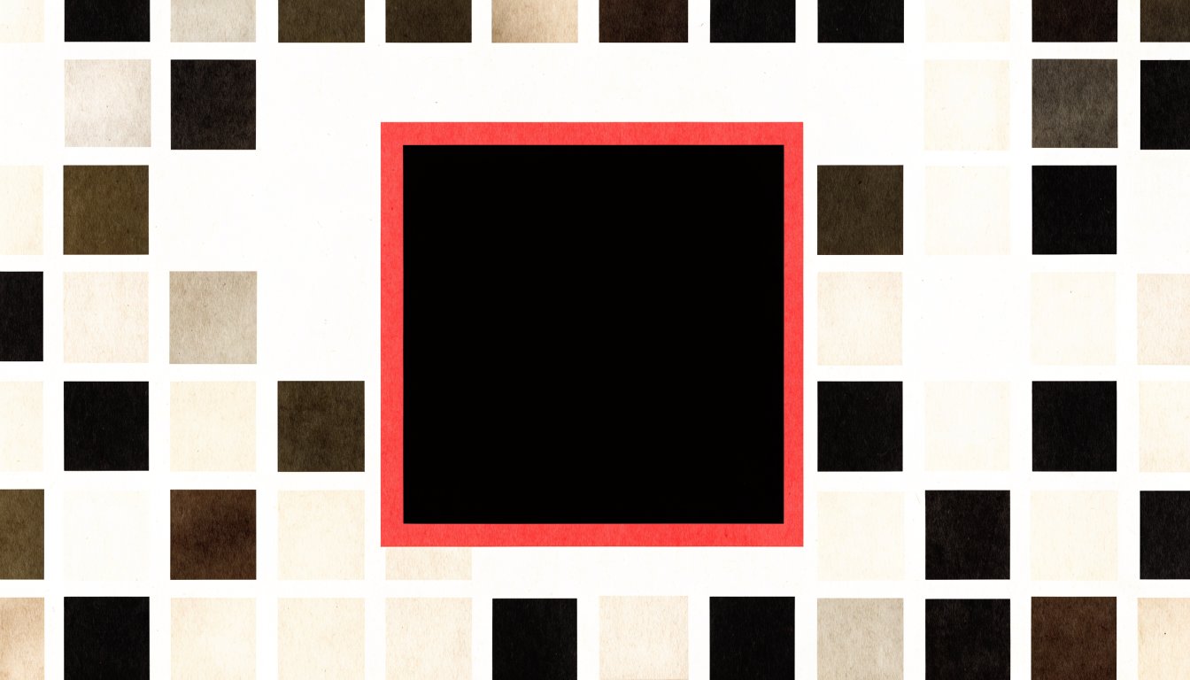 Abstract editorial illustration of one oversized square among small squares