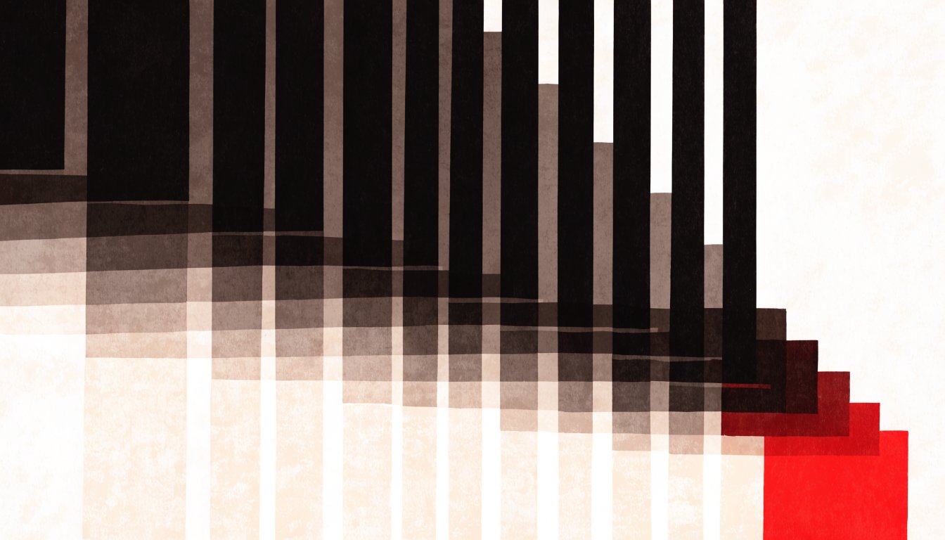Abstract editorial illustration of bars descending to a red low point