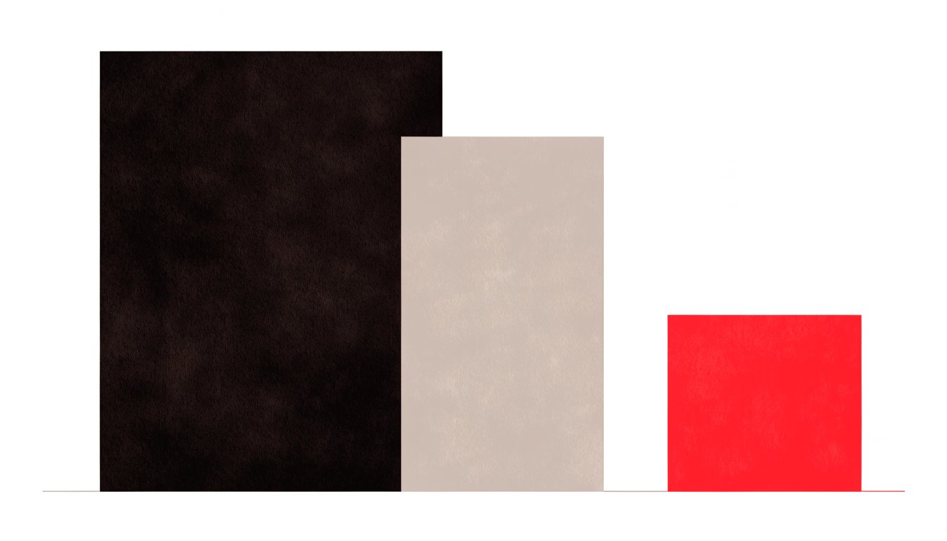Abstract editorial illustration of three vertical bars of differing heights on a warm ground