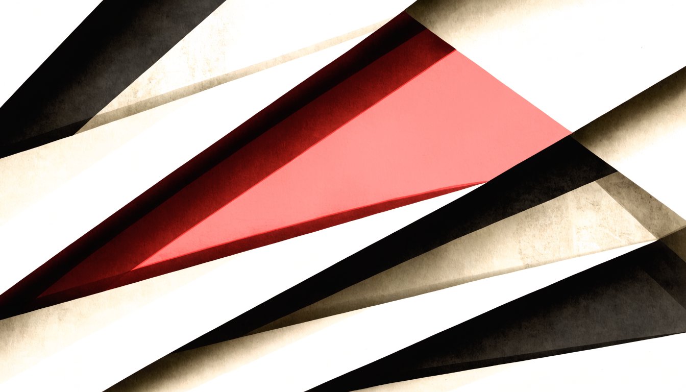 Abstract editorial illustration of layered geometric planes with a single decisive red form