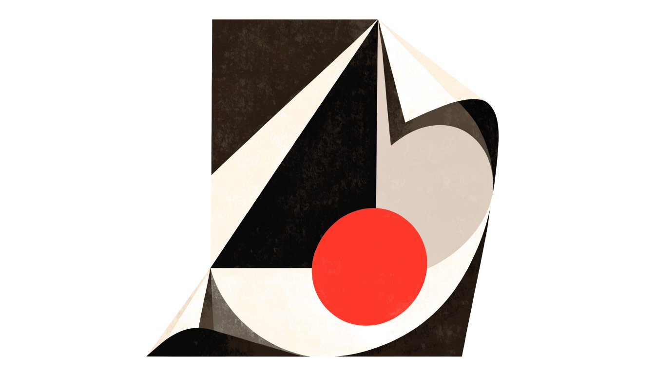 Abstract editorial illustration of a document sheet with a red seal