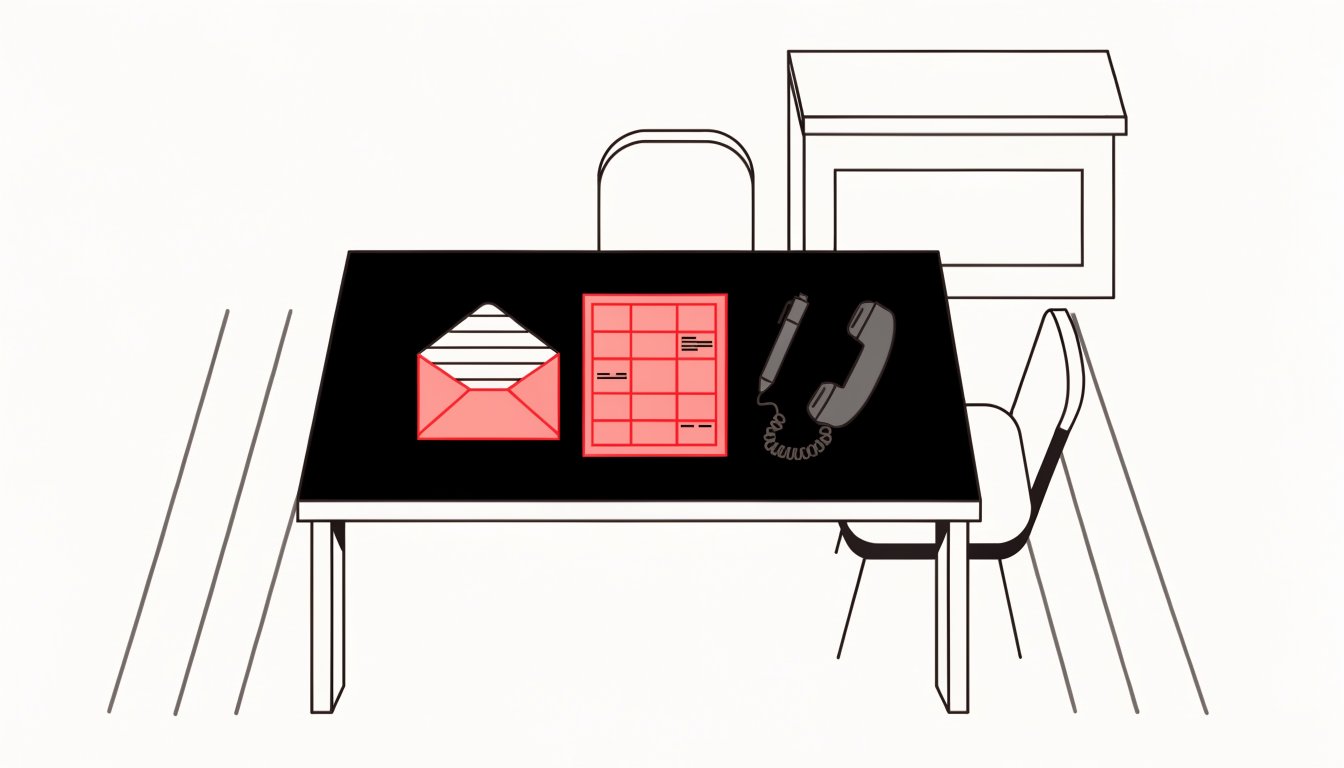 Illustration of a household budget with a mortgage renewal letter and a telephone