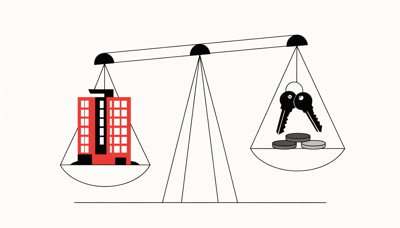 Illustration of a balance comparing monthly rent against the carrying cost of ownership