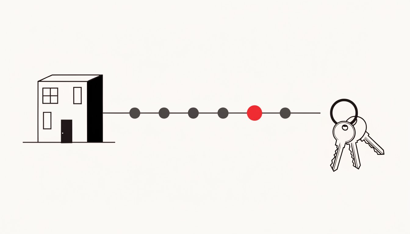 Illustration of a timeline running from a rental apartment to a set of house keys