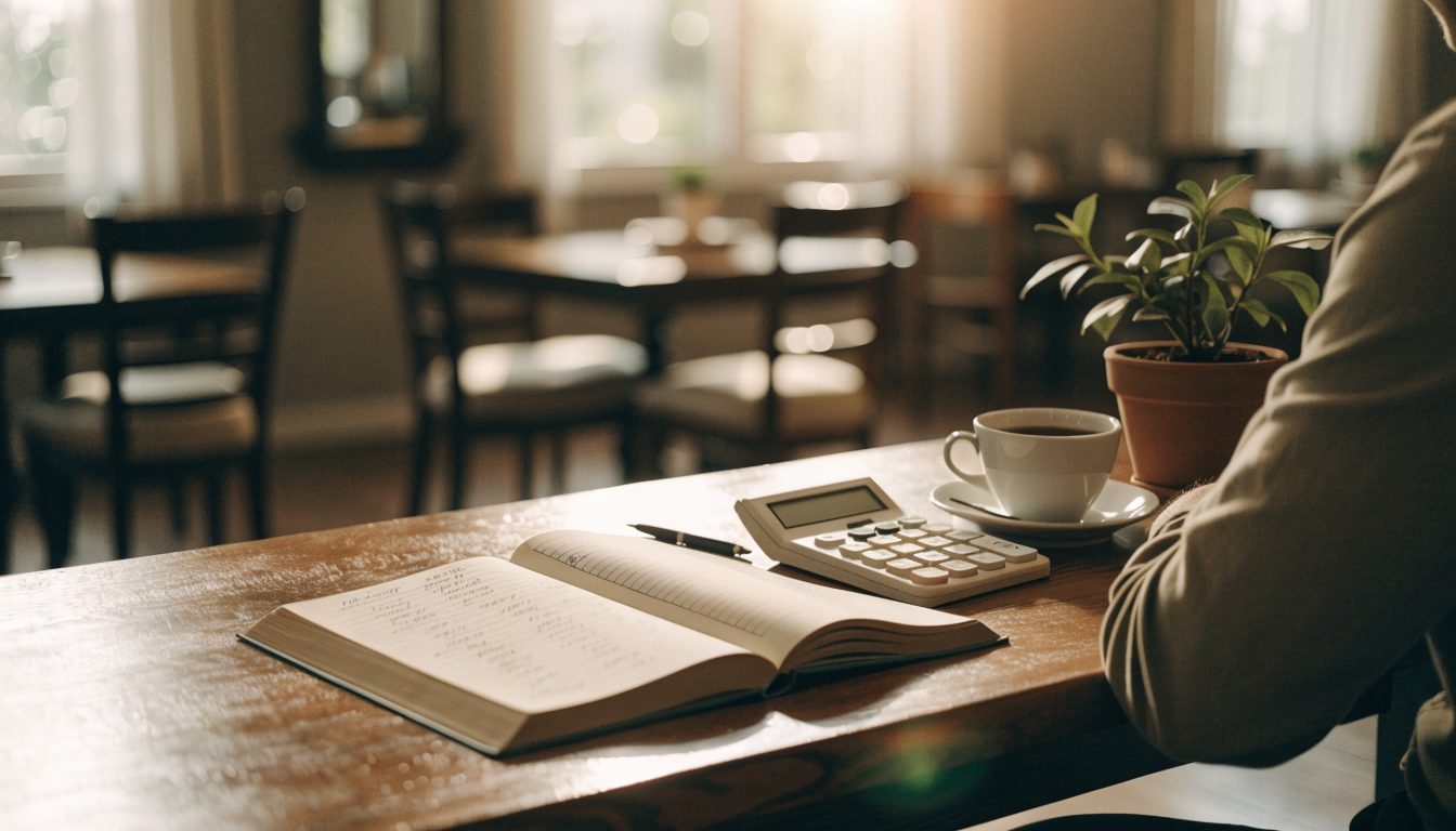 Restaurant ledger and calculator used in valuing a business (illustrative)