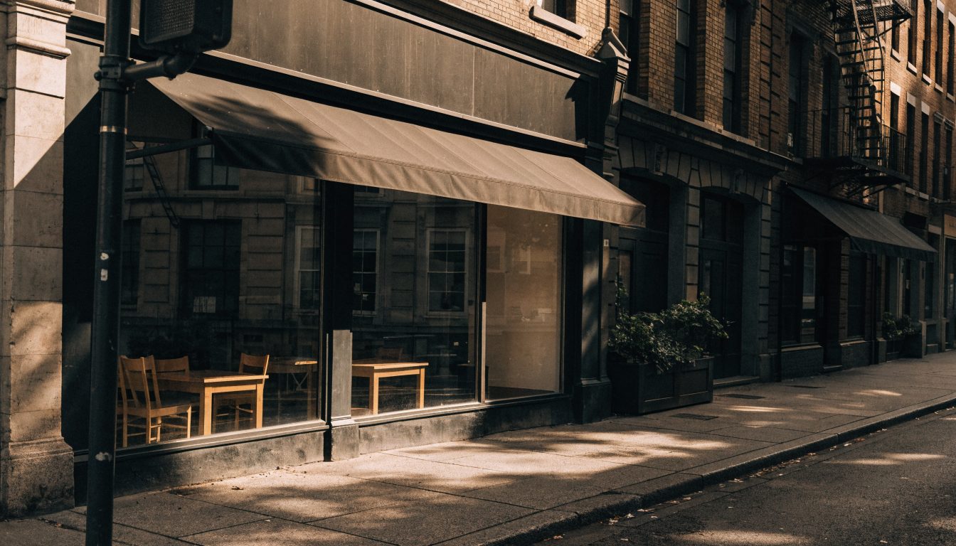 Independent restaurant storefront on a city street (illustrative)
