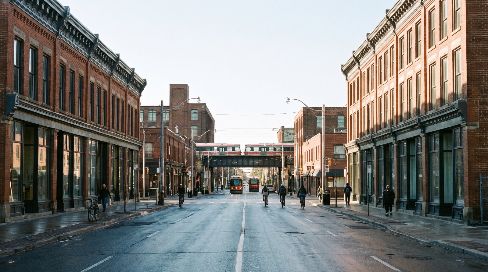 Restored late-Victorian commercial brick blocks along Dundas Street West in The Junction, Toronto