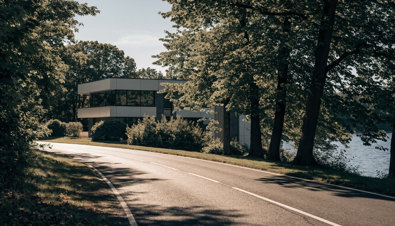 Low-rise condominium near a lakeshore road (illustrative of the area)