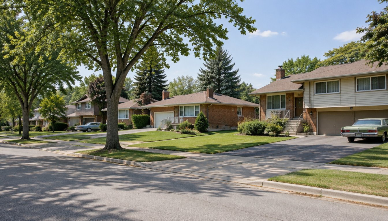 A suburban agincourt scarborough street with 1970s detached houses (illustrative)