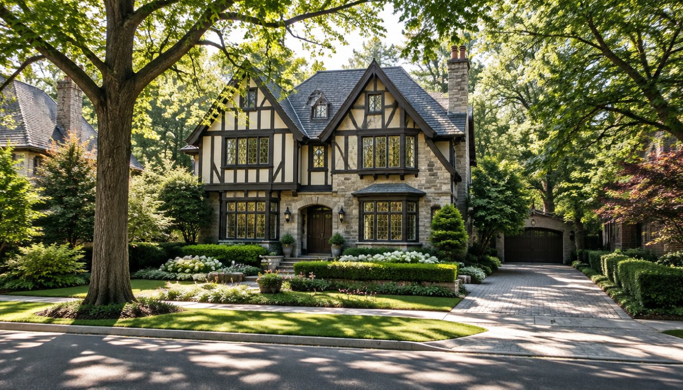 A stately tudor-style detached home on a wide tree-canopied street in forest hill toronto (illustrative)