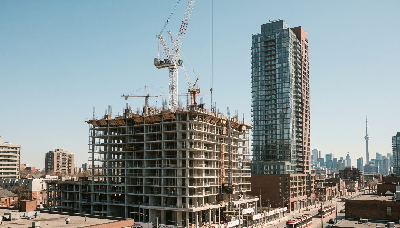 New condominium tower under construction with cranes in Toronto (illustrative)