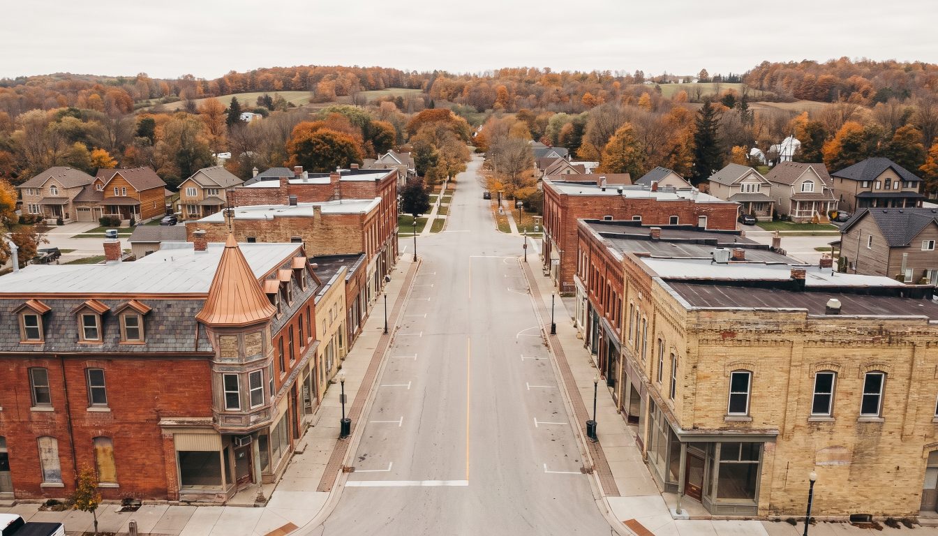 Historic downtown main street and nearby family homes in Whitby (illustrative)