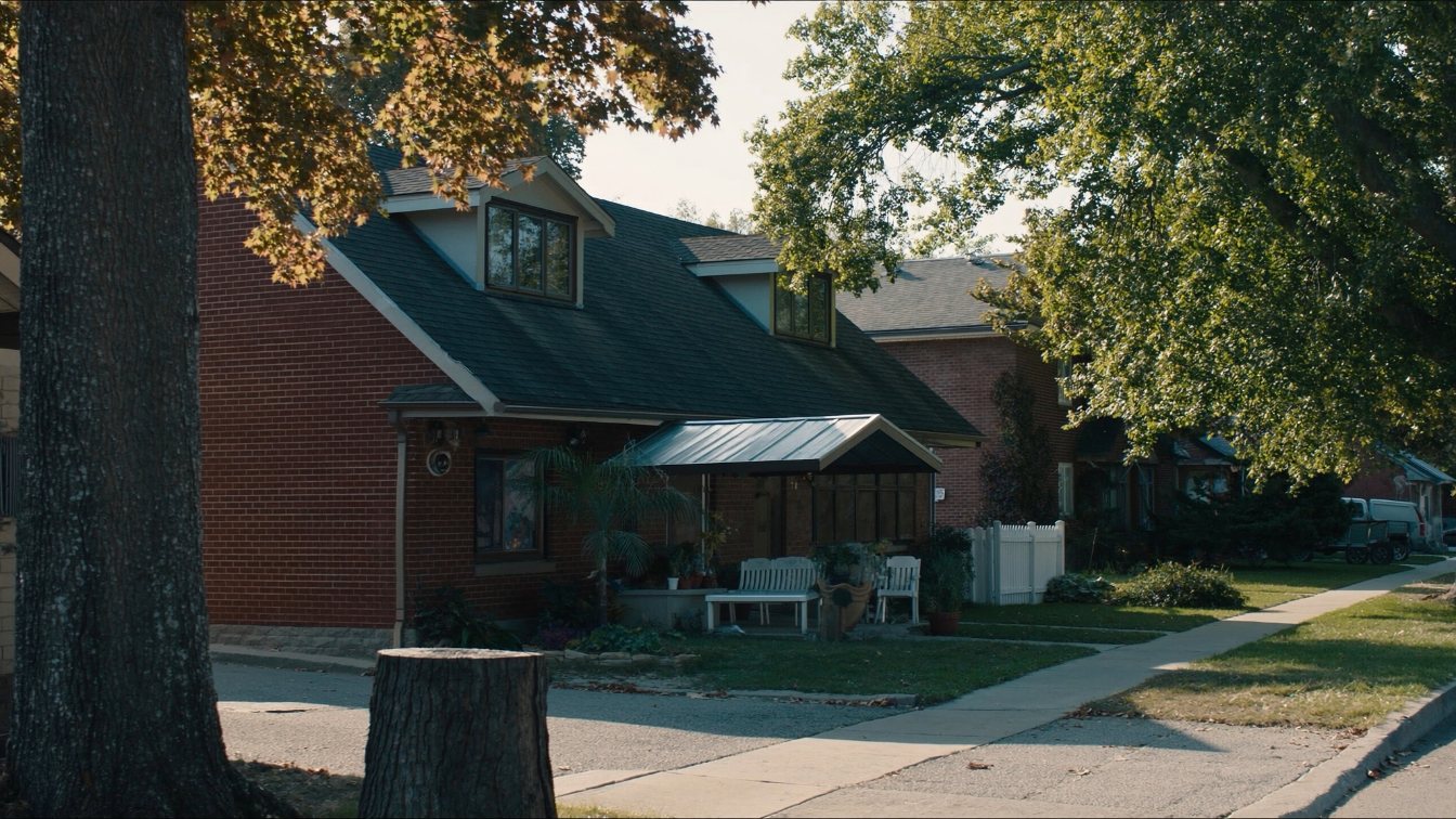 Quiet residential Toronto street with mature trees and brick houses in autumn light (illustrative)