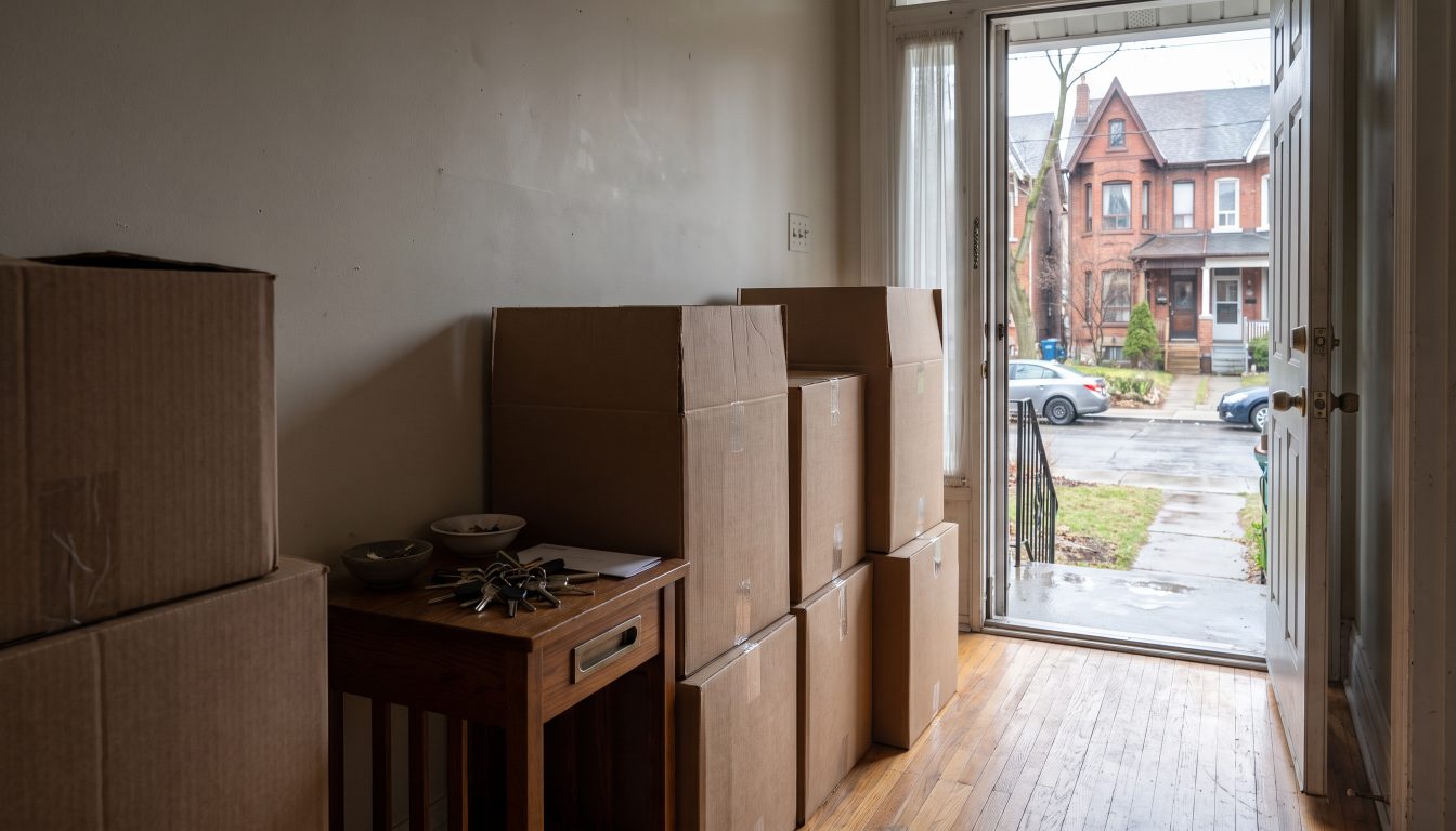 Moving boxes and two sets of keys (illustrative)