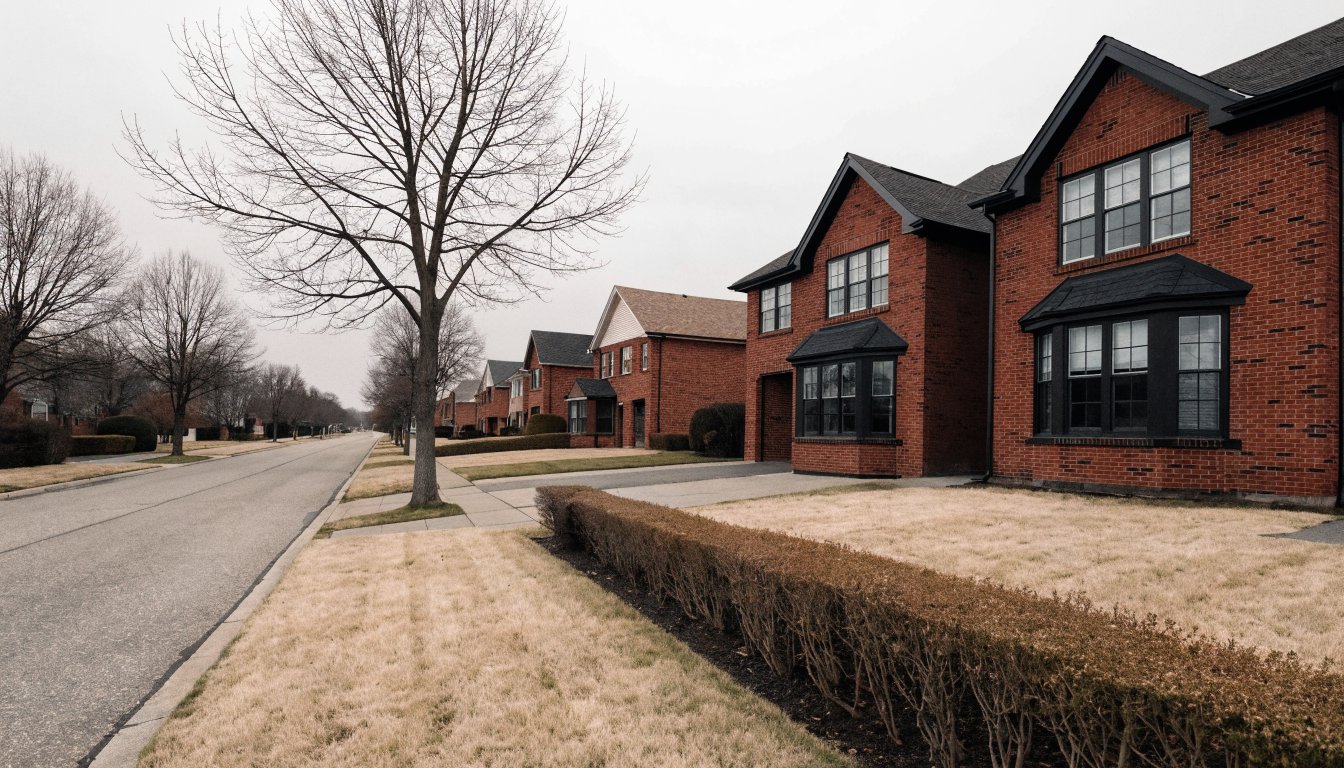 A residential street of brick houses in winter light, illustrating a change of use from principal residence to rental property.