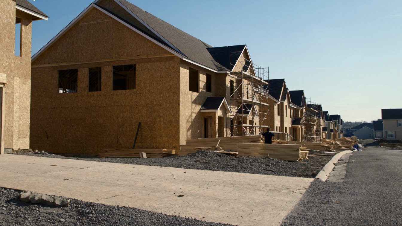 New townhouses under construction on a serviced lot in a GTA suburb (illustrative)