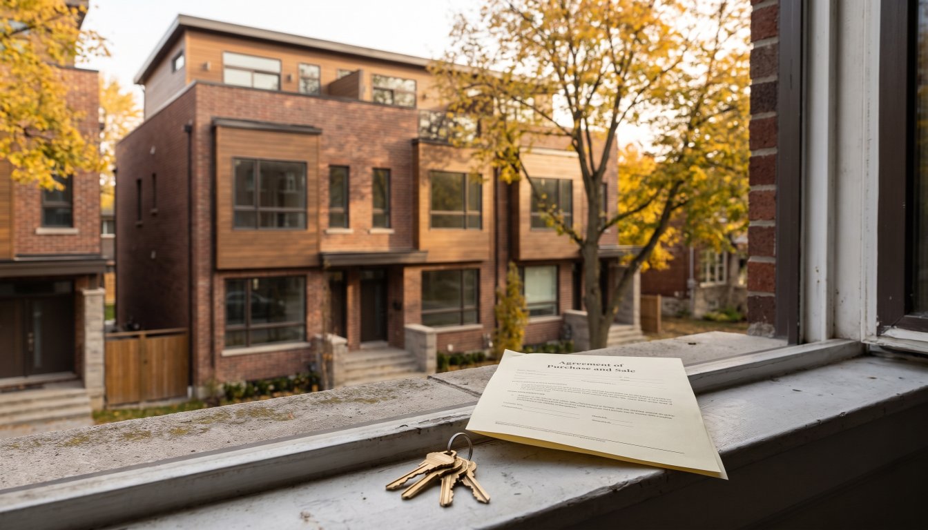 A newly completed Toronto home with keys and a purchase agreement