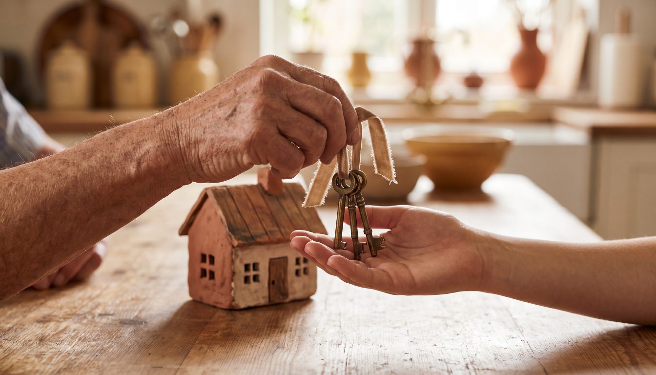 Hands passing house keys (illustrative)