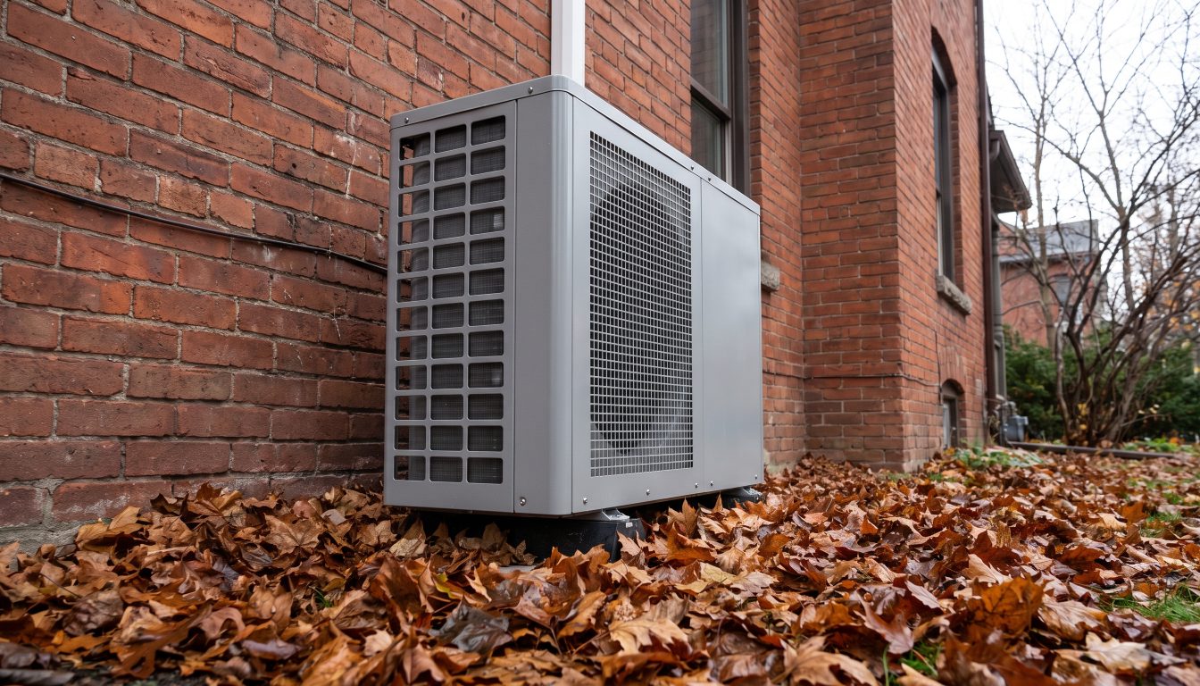An air-source heat pump beside a Toronto house (illustrative)