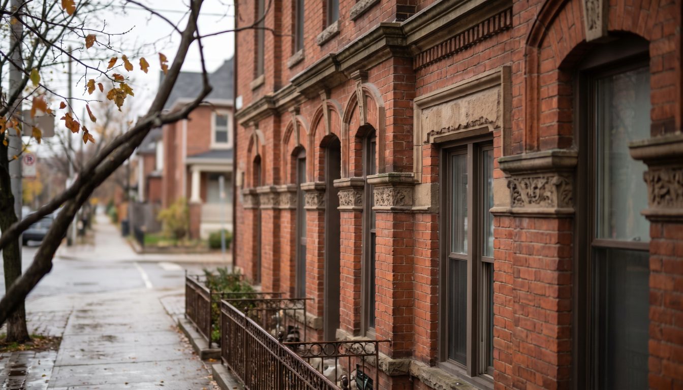 A century brick house with original wood windows and a municipal heritage plaque beside its front door