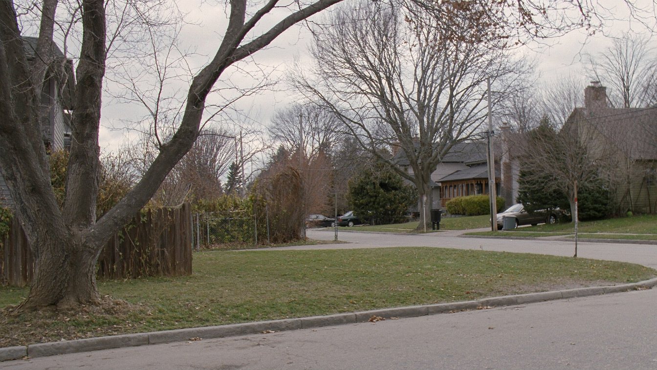 A for-sale vacant lot with mature trees at the edge of a GTA residential neighbourhood (illustrative)
