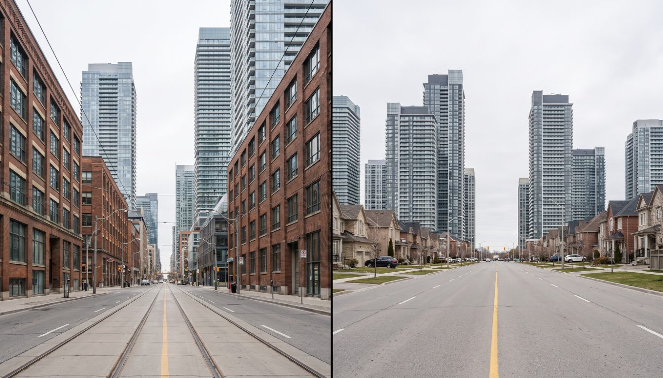 Toronto condo towers on King Street West downtown compared with the high-rise Yonge Street corridor through Willowdale
