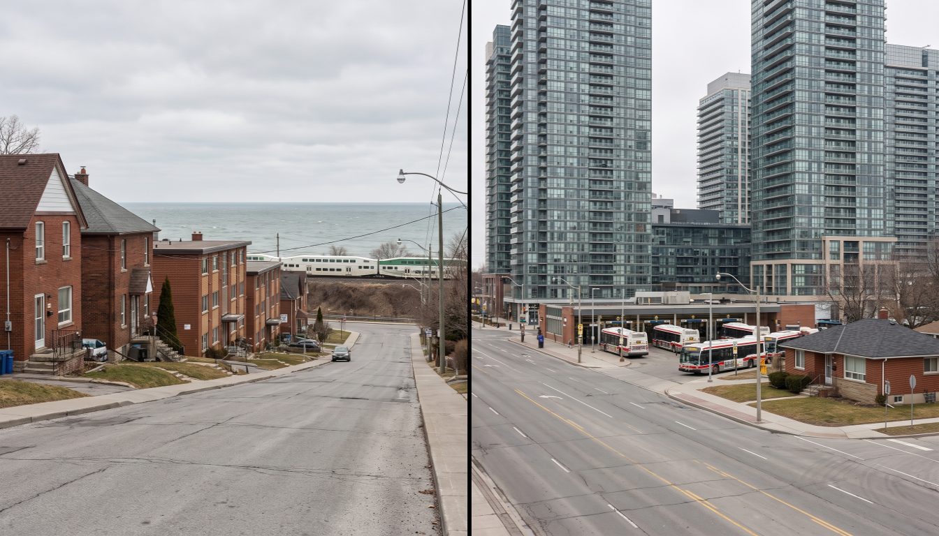 Condo towers at the Bloor and Islington corridor in Etobicoke next to the waterfront apartment buildings of Mimico