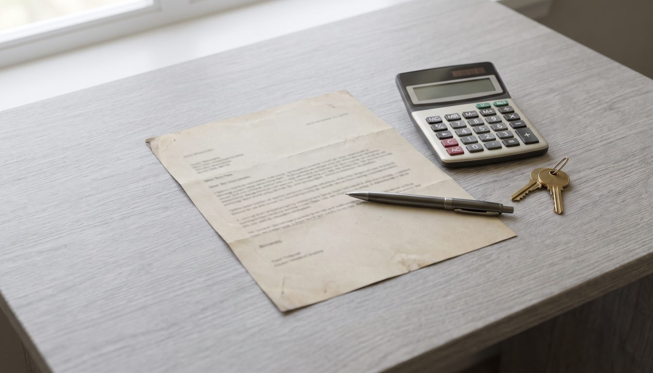 A mortgage pre-approval letter, a calculator and house keys on a desk (illustrative)