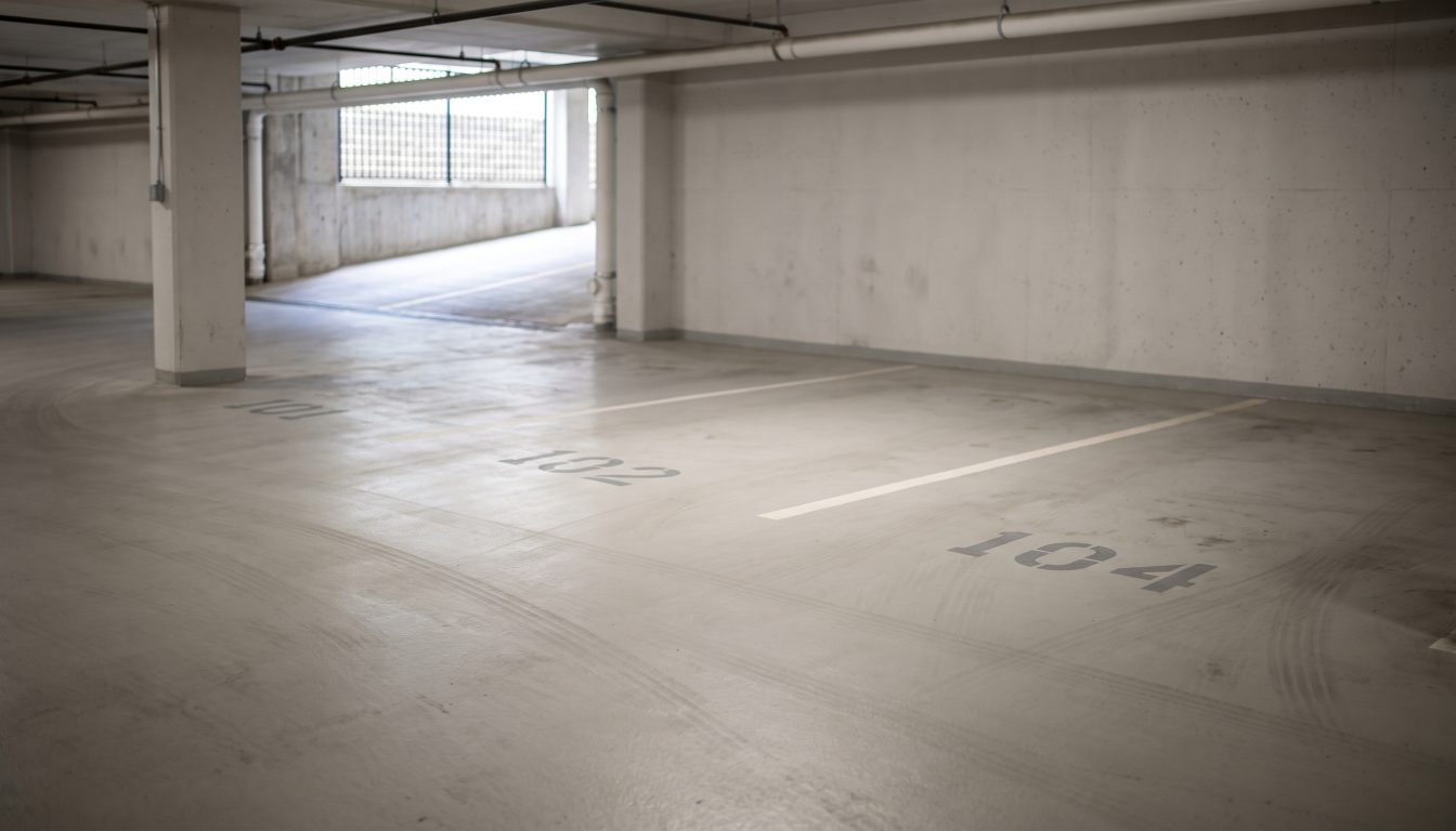 A cleared commercial parking area behind an Ontario building on closing day, with containers and debris removed