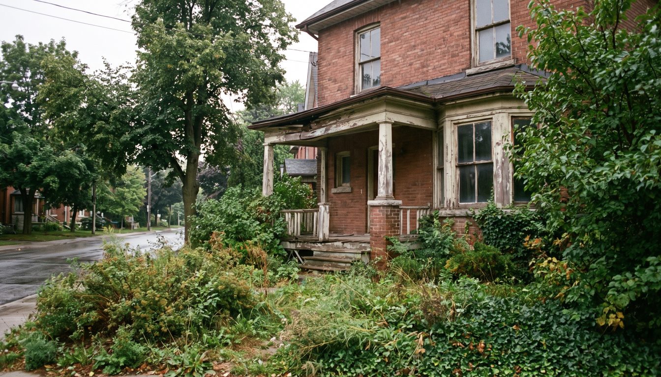 Older detached brick house in need of updates on a tree-lined Toronto street (illustrative)