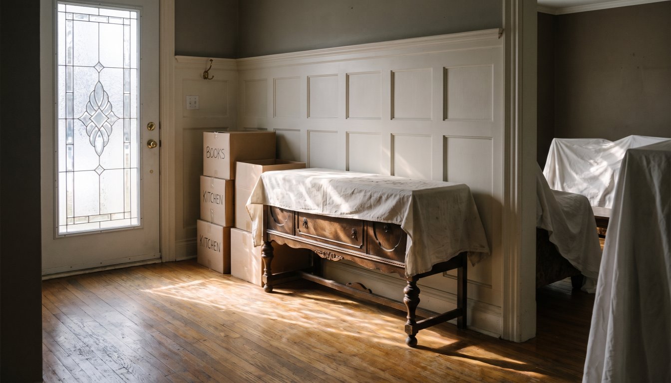 The front hall of an older Ontario home being prepared for an estate sale