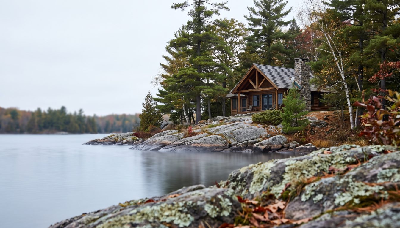 Ontario cottage with a boathouse and dock at the water's edge where an unclosed shore road allowance may run