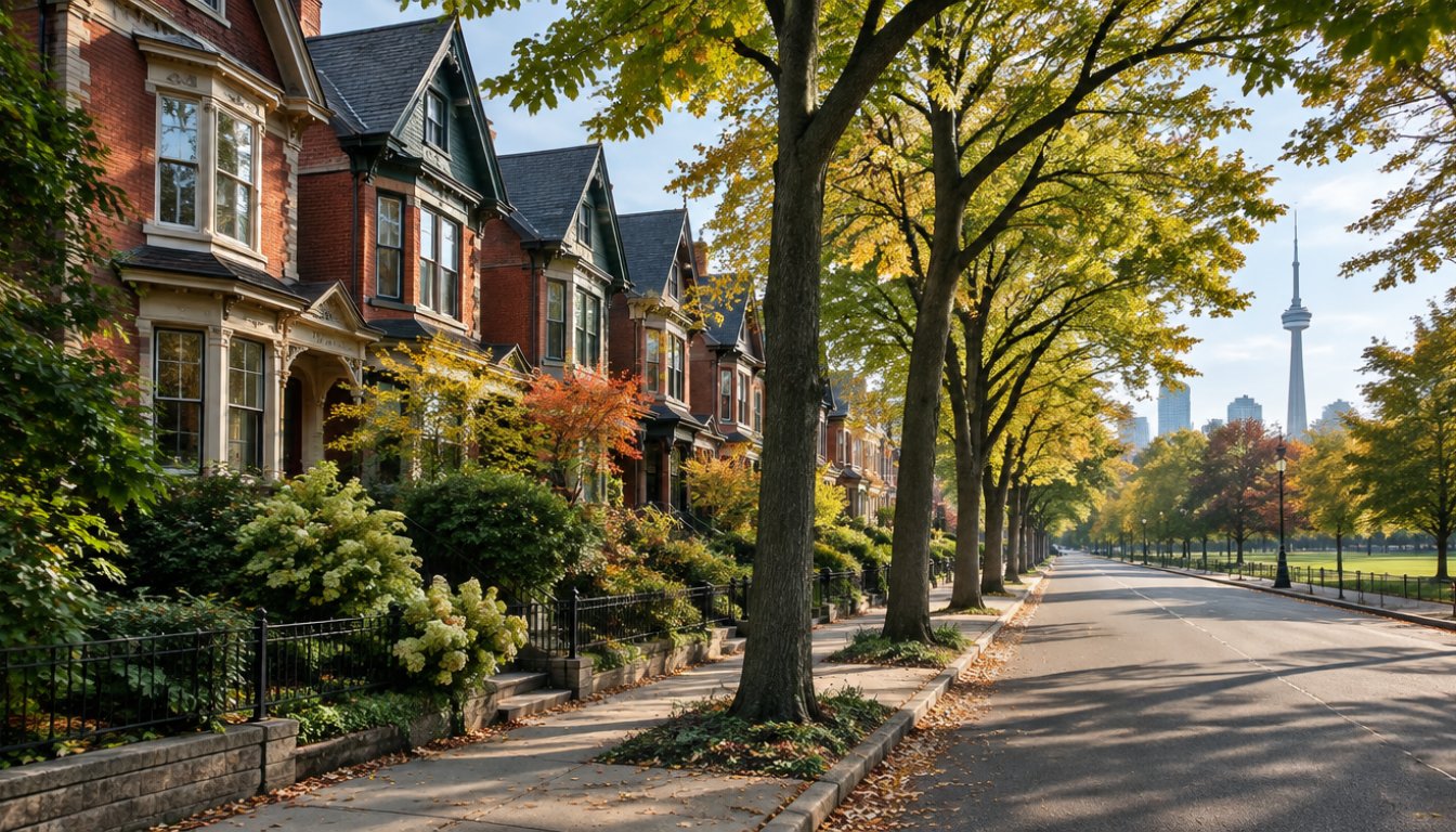 A tree-lined street of victorian semi-detached houses near trinity bellwoods park in toronto (illustrative)