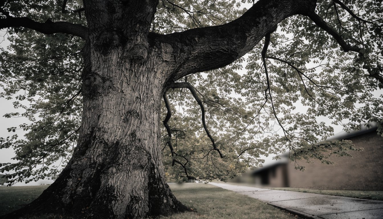 A large mature deciduous street tree beside a residential sidewalk, illustrating the Toronto private tree by-law.