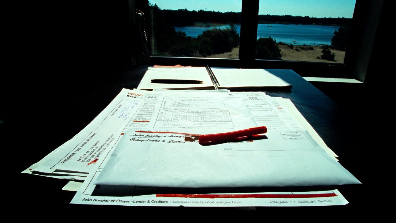 Ontario real estate agent reviewing property tax adjustments and a solicitor holdback undertaking with a client at closing (illustrative)
