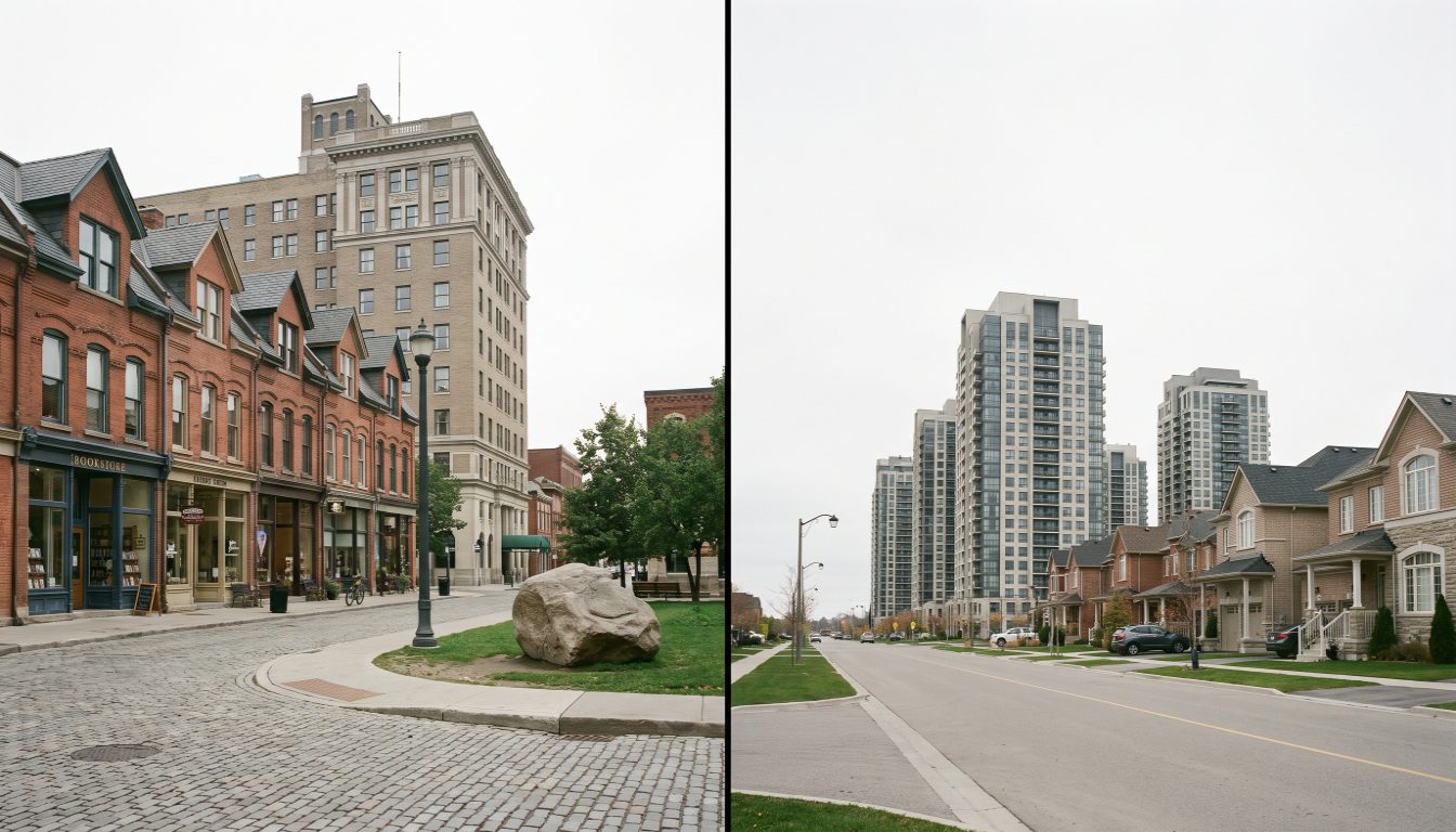 Luxury condominium towers in Toronto's Yorkville beside the high-rise cluster along Yonge Street in Willowdale