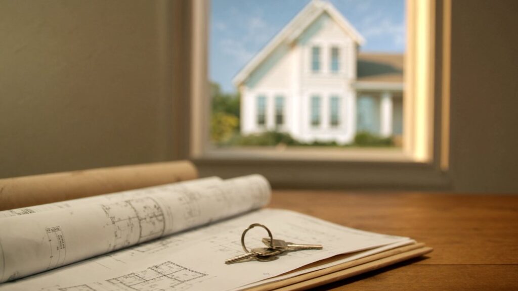 Exchanging a key over floor plans for a pre-construction home (illustrative)