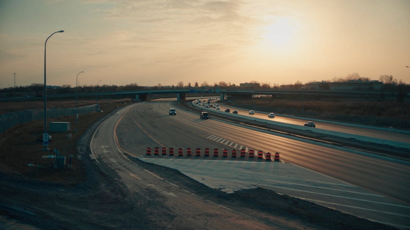 Expressway construction with lane closures in west Toronto (illustrative)