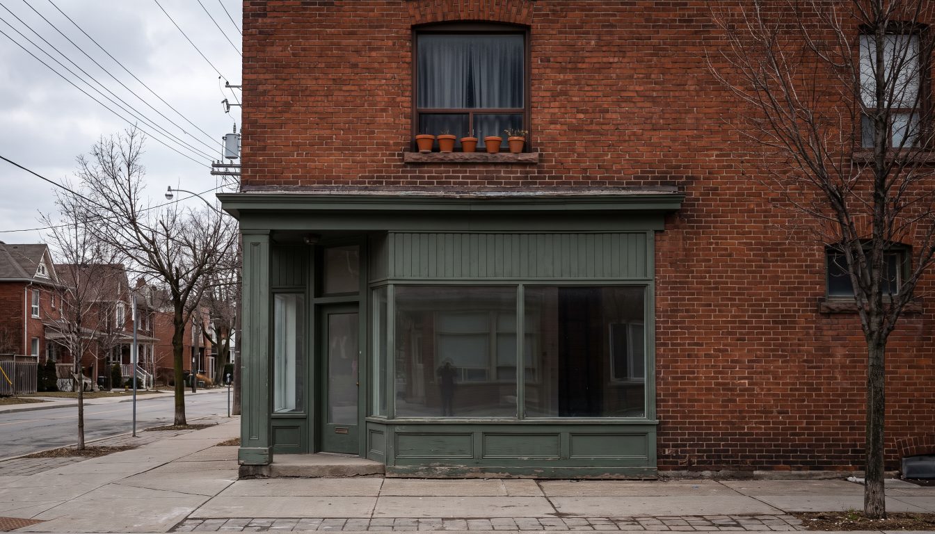 Two-storey main-street building with a ground-floor studio and apartment above in Etobicoke (illustrative)