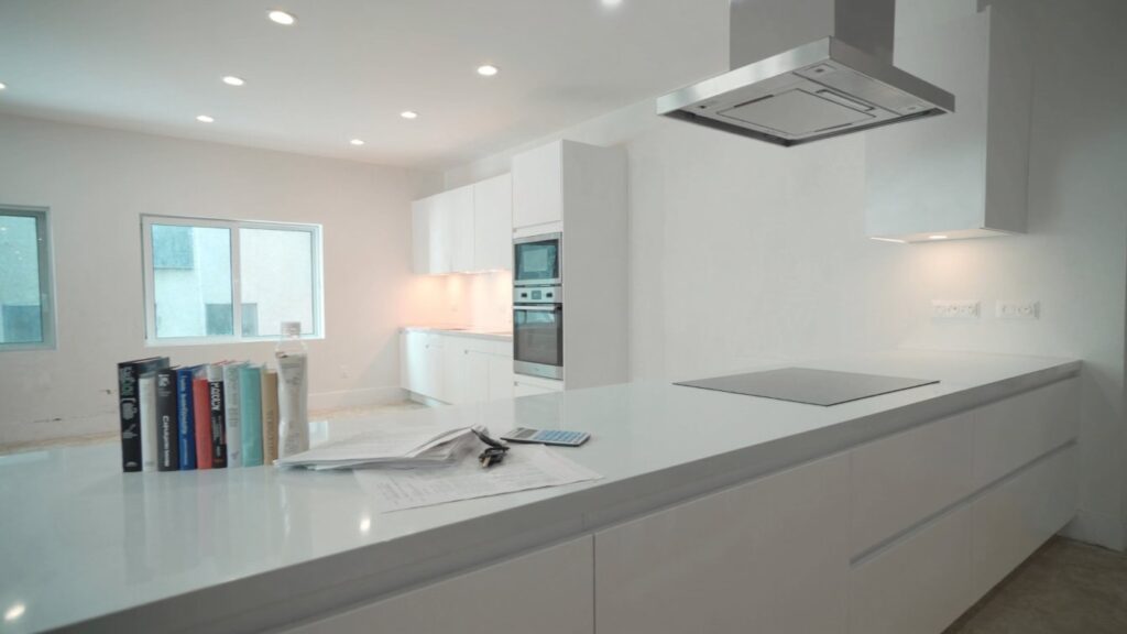 Closing statements, keys and calculator in a newly built home (illustrative)