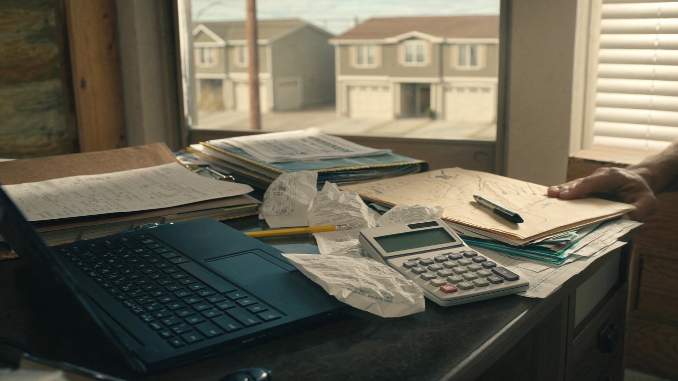 Landlord's desk with receipts and tax paperwork (illustrative)