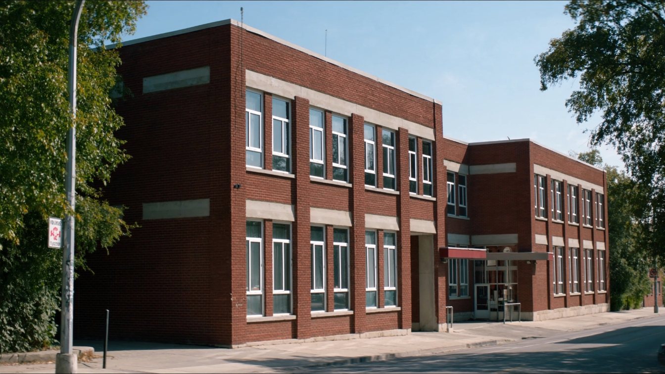 Low-rise brick school and apartment complex on The Esplanade near St. Lawrence Market in Toronto (illustrative)